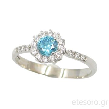 14Κ Λευκόχρυσο Δαχτυλίδι Ροζέτα Με Λίθο Swarovski