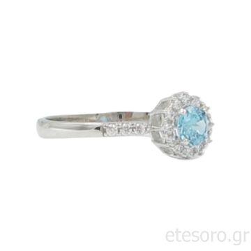 14Κ Λευκόχρυσο Δαχτυλίδι Ροζέτα Με Λίθο Swarovski