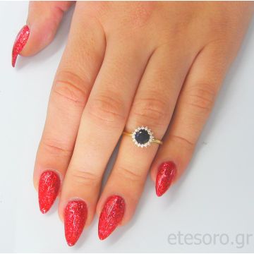 14Κ Χρυσό Δαχτυλίδι Ροζέτα Με Ζιργκόν Πέτρες