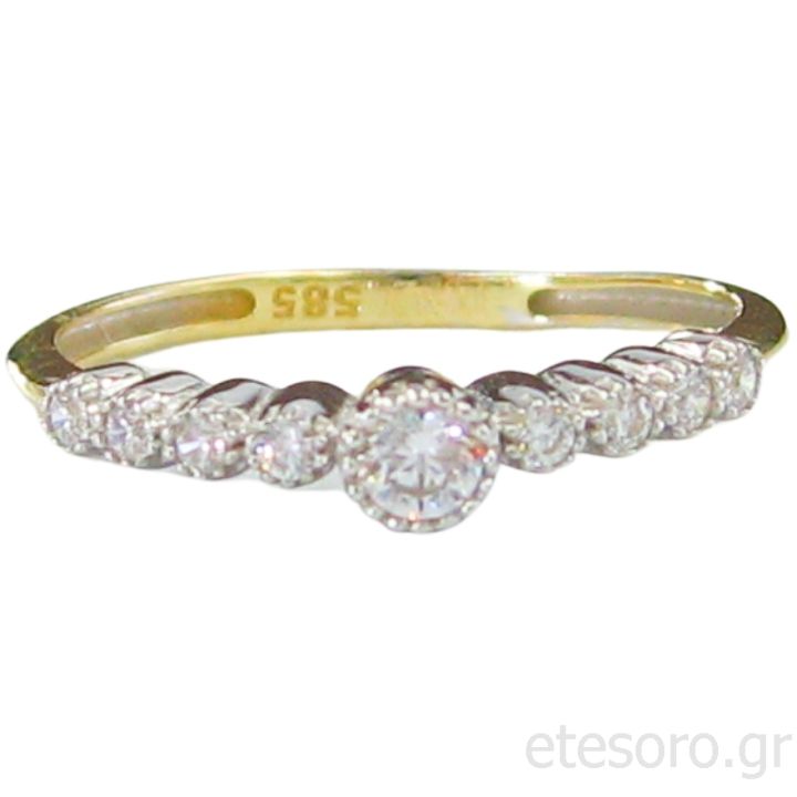 14K Gold Half Eternity Ring With White Asymmetrical Zirconia Stones