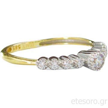 14Κ Χρυσό Δαχτυλίδι Ημί-Σειρέ Με Λευκά Ζιργκόν Ασύμμετρα