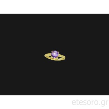 14Κ Χρυσό Δαχτυλίδι Μονόπετρο Με Μωβ Αμέθυστο