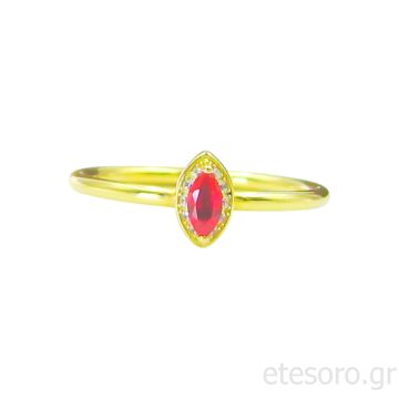 14Κ Χρυσό Δαχτυλίδι Ροζέτα Οβάλ Με Κόκκινο Και Λευκά Ζιργκόν