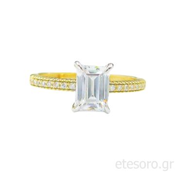 14Κ Χρυσό Δαχτυλίδι Με Λευκά Ζιργκόν