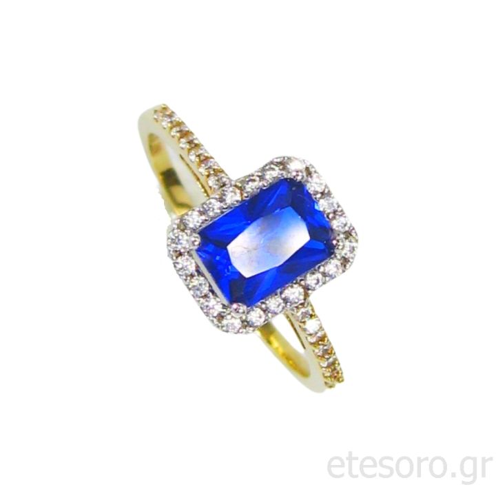 14K Gold Ring With Blue And White Zirconia