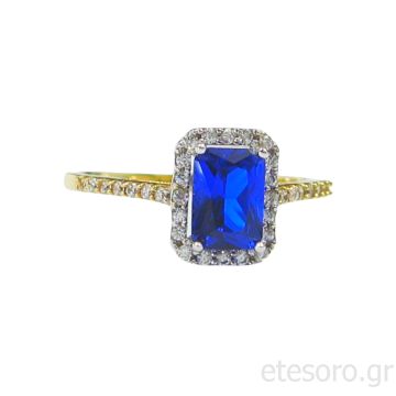 14Κ Χρυσό Δαχτυλίδι Με Μπλε Και Λευκά Ζιρκόν