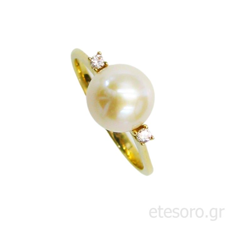14K Gold Engagement Ring With Freshwater Pearl And Zirconia