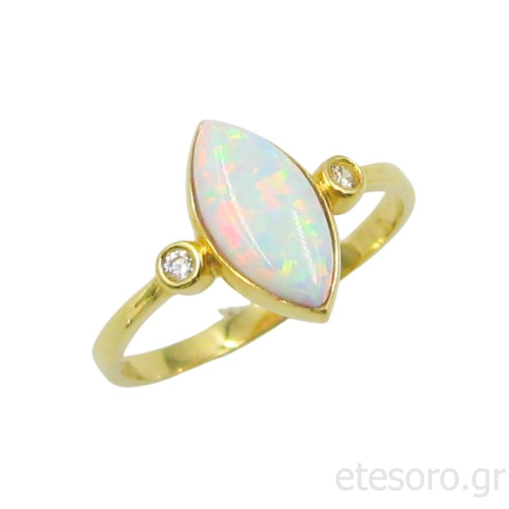 14K Gold Engagement Ring With White Opal And Zirconia