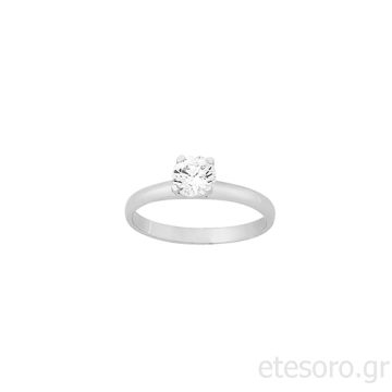 14Κ Λευκόχρυσο Δαχτυλίδι Μονόπετρο Με Στρογγυλό Ζιργκόν