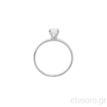 14Κ Λευκόχρυσο Δαχτυλίδι Μονόπετρο Με Στρογγυλό Ζιργκόν