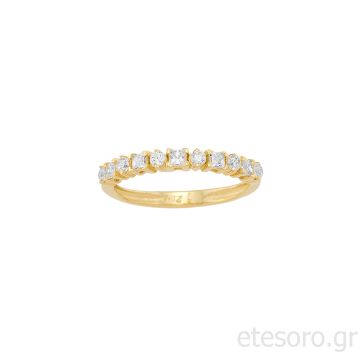 14Κ Χρυσό Δαχτυλίδι Ημί-Σειρέ Με Λευκά Ζιργκόν