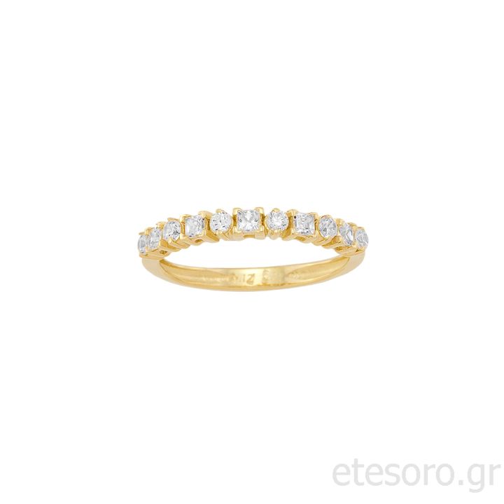 14Κ Χρυσό Δαχτυλίδι Ημί-Σειρέ Με Λευκά Ζιργκόν