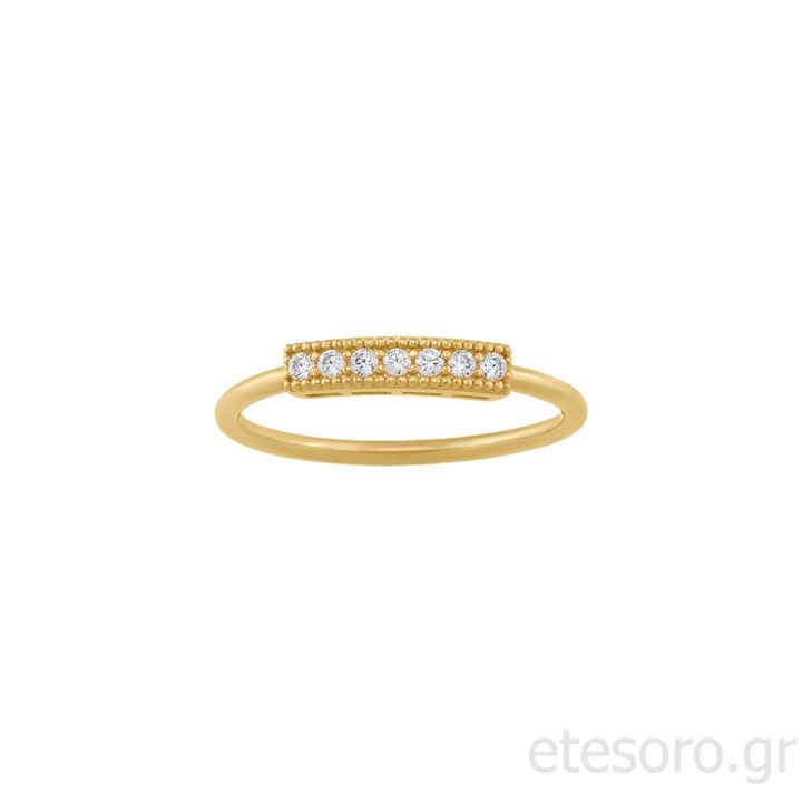 14Κ Χρυσό Δαχτυλίδι Ημί-Σειρέ Με Λευκά Ζιργκόν
