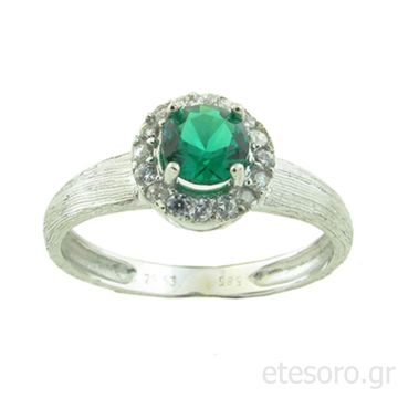 14Κ Χρυσό Δαχτυλίδι Μονόπετρο Με Σμαράγδι Ζιρκόν