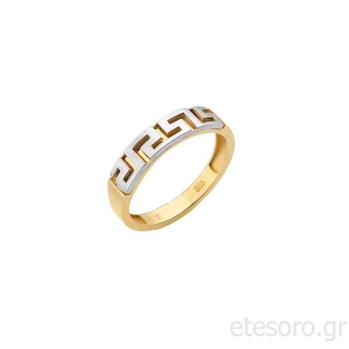 14K Two Tone Gold Ring With Meander