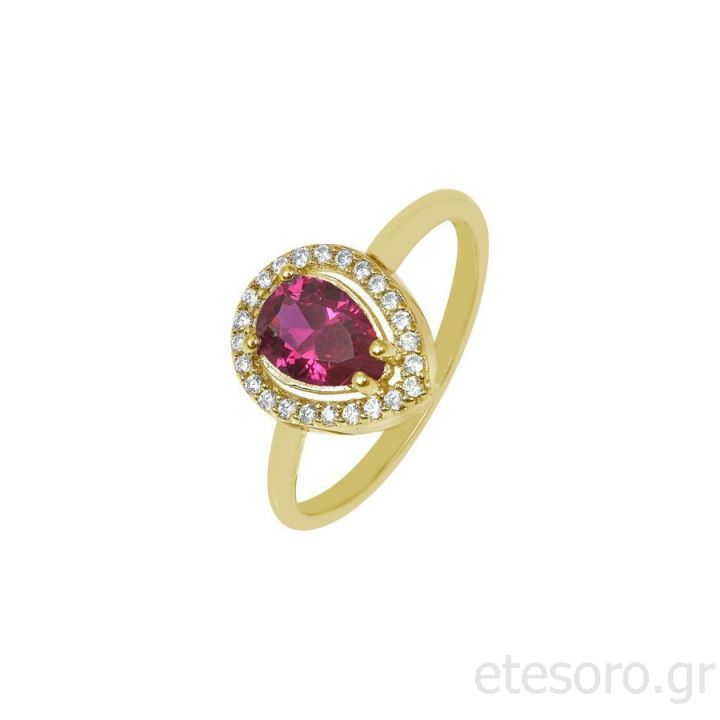 14K Gold Ring Rosette With Pink Zirconia Stone