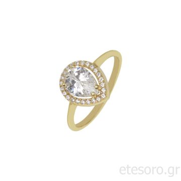 14Κ Χρυσό Δαχτυλίδι Ροζέτα Με Λευκό Ζιργκόν