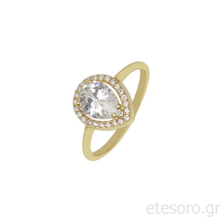 14K Gold Ring Rosette With White Zirconia Stone