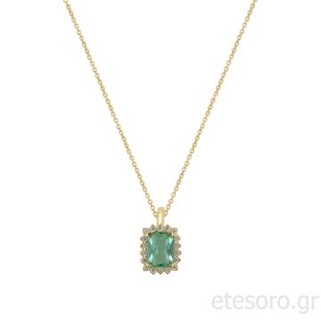 14Κ Χρυσό Κολιέ Ροζέτα Με Ice Blue Ζιργκόν