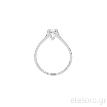 14Κ Λευκόχρυσο Δαχτυλίδι Μονόπετρο Με Στρογγυλό Ζιργκόν