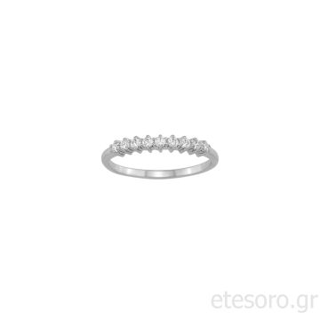 14Κ Λευκόχρυσο Δαχτυλίδι Ημί-Σειρέ Με Λευκά Ζιργκόν