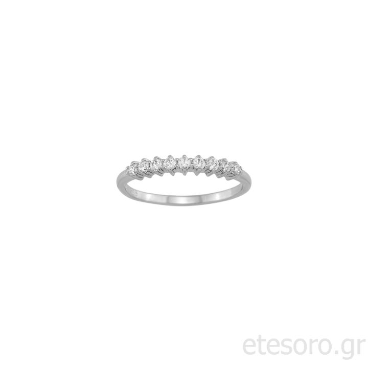 14Κ Λευκόχρυσο Δαχτυλίδι Ημί-Σειρέ Με Λευκά Ζιργκόν