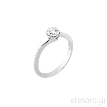 14Κ Λευκόχρυσο Δαχτυλίδι Μονόπετρο Με Στρογγυλό Ζιρκόν