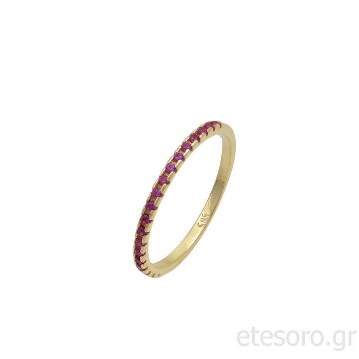 14K Gold Half Eternity Ring With Red Zirconia Stones
