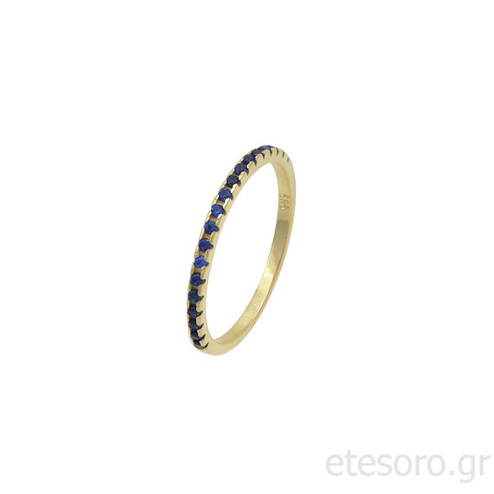 14K Gold Half Eternity Ring With Blue Black Zirconia Stones