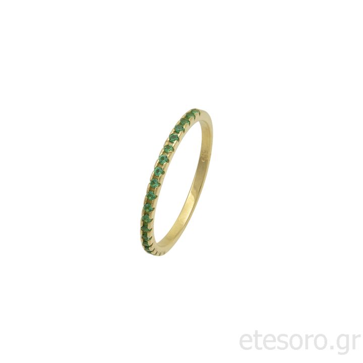 14K Gold Half Eternity Ring With Green Zirconia Stones