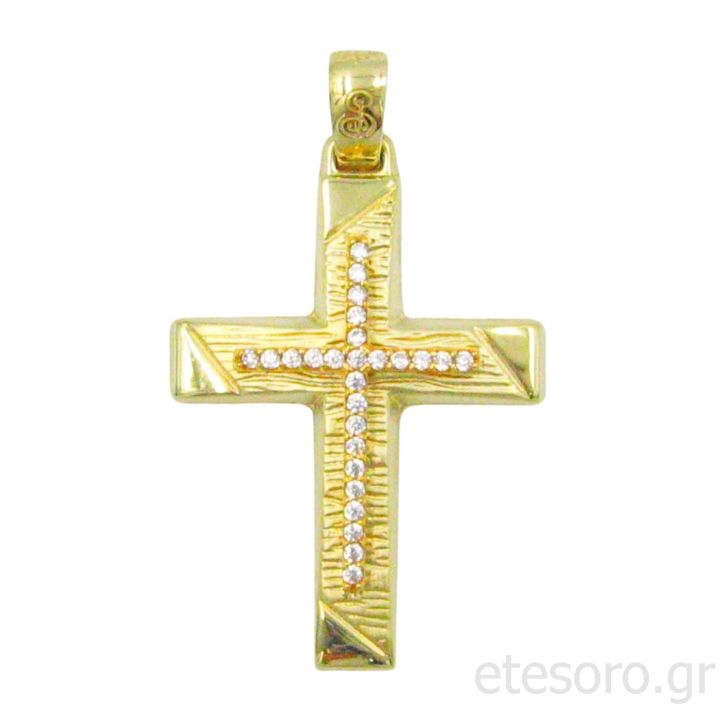 14Κ Χρυσός Γυναικείος Βαπτιστικός Σταυρός Με Ζιρκόν