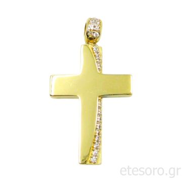 14Κ Χρυσός Γυναικείος Βαπτιστικός Σταυρός Με Ζιρκόν