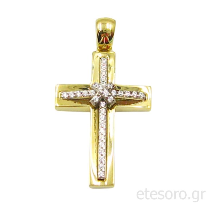 14Κ Χρυσός Γυναικείος Βαπτιστικός Σταυρός Με Ζιρκόν