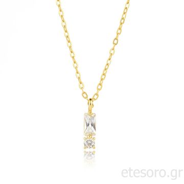Ασημένιο Επίχρυσο Κολιέ Με Λευκά Ζιργκόν