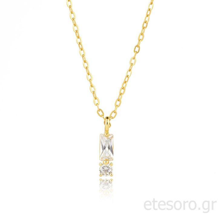 Ασημένιο Επίχρυσο Κολιέ Με Λευκά Ζιργκόν