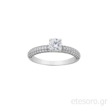 14Κ Λευκόχρυσο Δαχτυλίδι Μονόπετρο Με Στρογγυλό Ζιργκόν