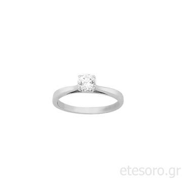 14Κ Λευκόχρυσο Δαχτυλίδι Μονόπετρο Με Τετράγωνο Ζιρκόν