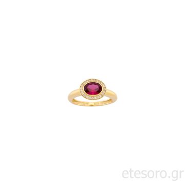 14K Χρυσό Δαχτυλίδι Με Κόκκινο και Λευκά Ζιρκόν