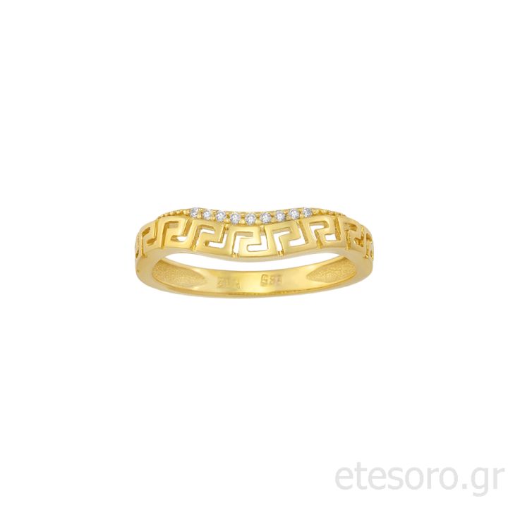 14Κ Χρυσό Δαχτυλίδι με Κυματιστό Μαίανδρο και Ζιρκόν